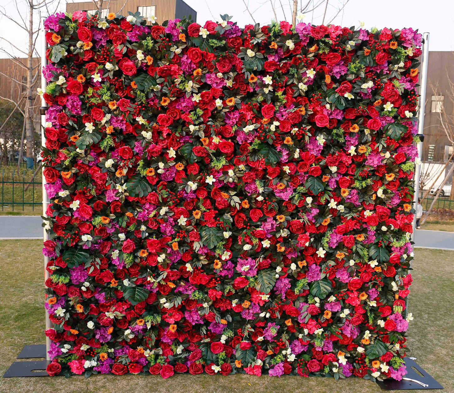 New Design Red Flower Wall For Wedding Arrangement Event Salon Party Photography Backdrop Fabric Rolling Up Curtain Fabric Cloth