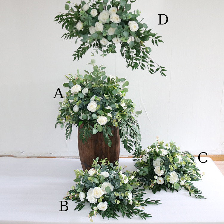 Aisle Flowers Floor Arch Arrangement Wedding Aisle Marker Arbor Arrangements White Flowers Eucalyptus Special Event White Green Decor