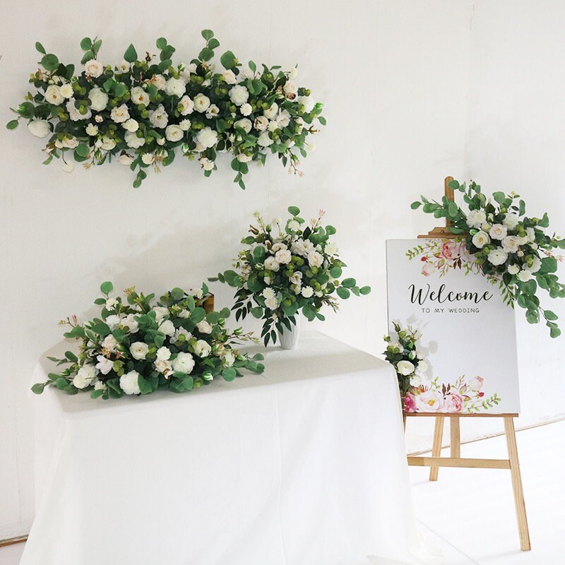 Wedding Arch Arrangement Arbor Arrangements White Flowers Eucalyptus Wedding White Green Package Artificial Faux Flowers Wedding Decor