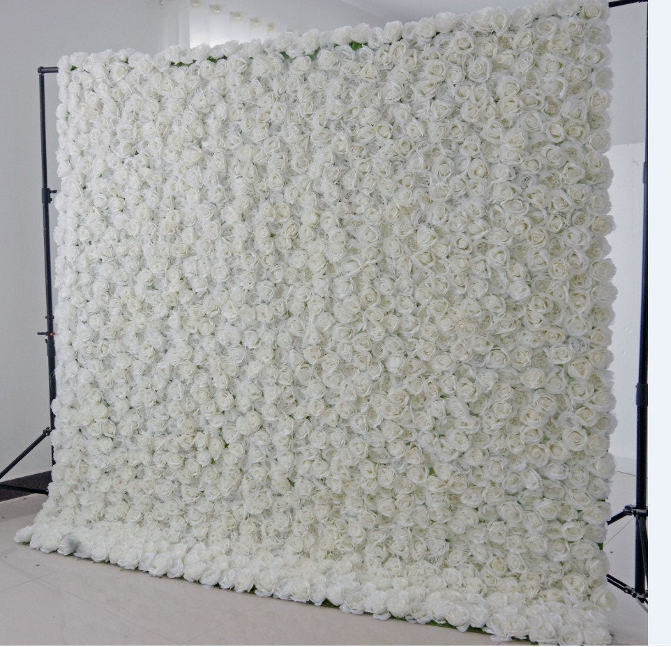 New Design Full White Floral Wall For Wedding Arrangement Event Salon Party Photography Backdrop Fabric Rolling Up Curtain Fabric Cloth