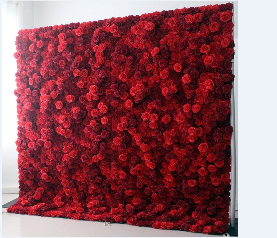 High Quality Red Flower Roll Up Curtain Fabric Cloth Artifical Floral Wall for Wedding Party Home Salon Decor backdrop