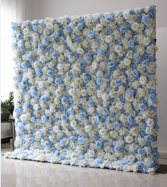 New Design Baby Blue Flower Wall For Wedding Arrangement Event Salon Party Photography Backdrop Fabric Rolling Up Curtain Fabric Cloth