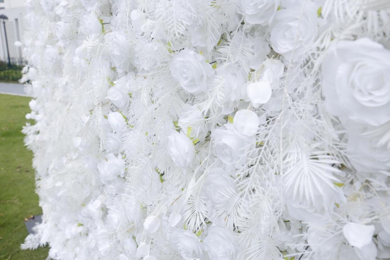 5D White Rose Mix Smog Pampas Wall For Wedding Arrangement Event Salon Party Photography Backdrop Fabric Rolling Up Curtain Fabric Cloth
