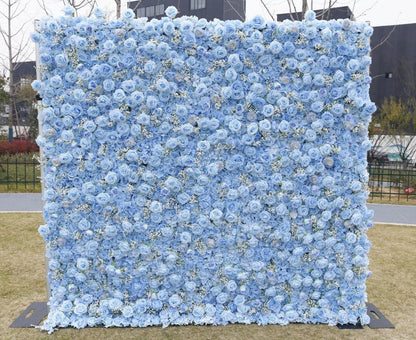 Neues Design Baby Breath Blaue Blumenwand für Hochzeitsarrangement Event Party Fotografie Hintergrund Stoff Rollvorhang Stoff Tuch