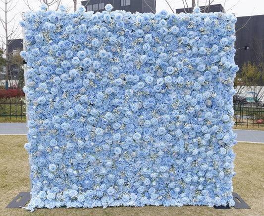 New Design Baby Breath Blue Flower Wall For Wedding Arrangement Event Party Photography Backdrop Fabric Rolling Up Curtain Fabric Cloth