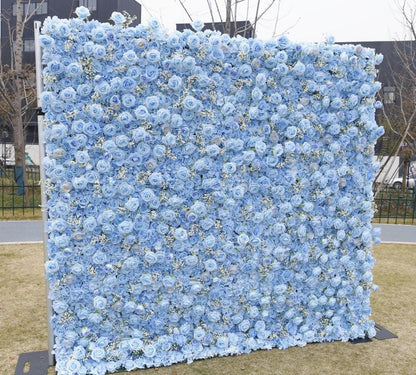 Neues Design Baby Breath Blaue Blumenwand für Hochzeitsarrangement Event Party Fotografie Hintergrund Stoff Rollvorhang Stoff Tuch