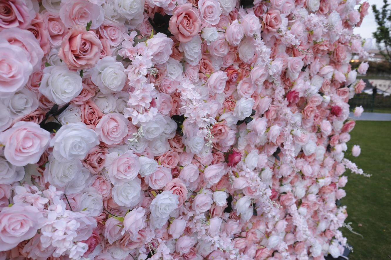 New Design Blush Pink Flower Wall For Wedding Arrangement Event Salon Party Photography Backdrop Fabric Rolling Up Curtain Fabric Cloth