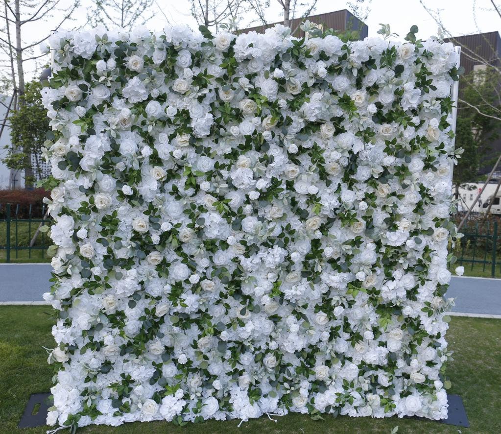 White Flower Wall Green Plants Wall For Wedding Arrangement Event Salon Party Photography Backdrop Fabric Rolling Up Curtain Fabric Cloth