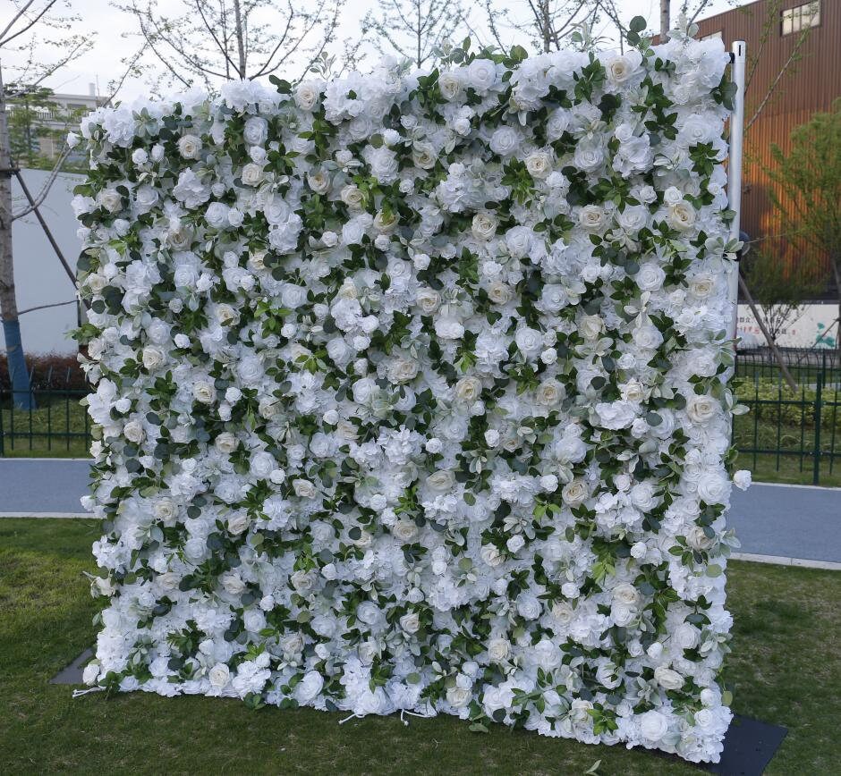 White Flower Wall Green Plants Wall For Wedding Arrangement Event Salon Party Photography Backdrop Fabric Rolling Up Curtain Fabric Cloth