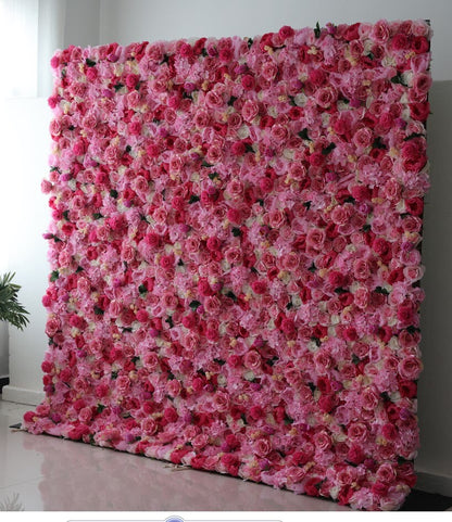 Hot Pink Flower Wall For Wedding Arrangement Event Salon Party Photography Backdrop Fabric Rolling Up Curtain Fabric Cloth