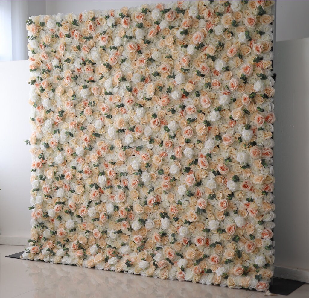 3D Champagne Flower Wall For Wedding Arrangement Event Salon Party Photography Backdrop Fabric Rolling Up Curtain Fabric Cloth