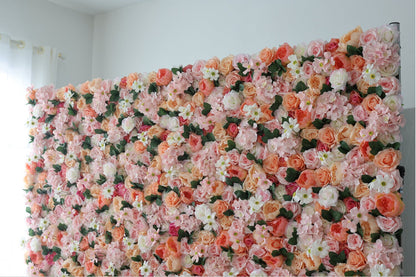 Orange Pink Floral Wall For Wedding Photography Backdrop Special Event Salon Party Arrangement  Fabric Rolling Up Curtain Fabric Cloth