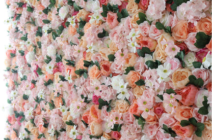 Orange Pink Floral Wall For Wedding Photography Backdrop Special Event Salon Party Arrangement  Fabric Rolling Up Curtain Fabric Cloth