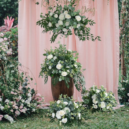 Aisle Flowers Floor Arch Arrangement Wedding Aisle Marker Arbor Arrangements White Flowers Eucalyptus Special Event White Green Decor