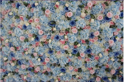 New Design Baby Blue Pink Flower Wall For Wedding Photography Backdrop Event Salon Party Arrangement  Fabric Rolling Up Curtain Fabric Cloth