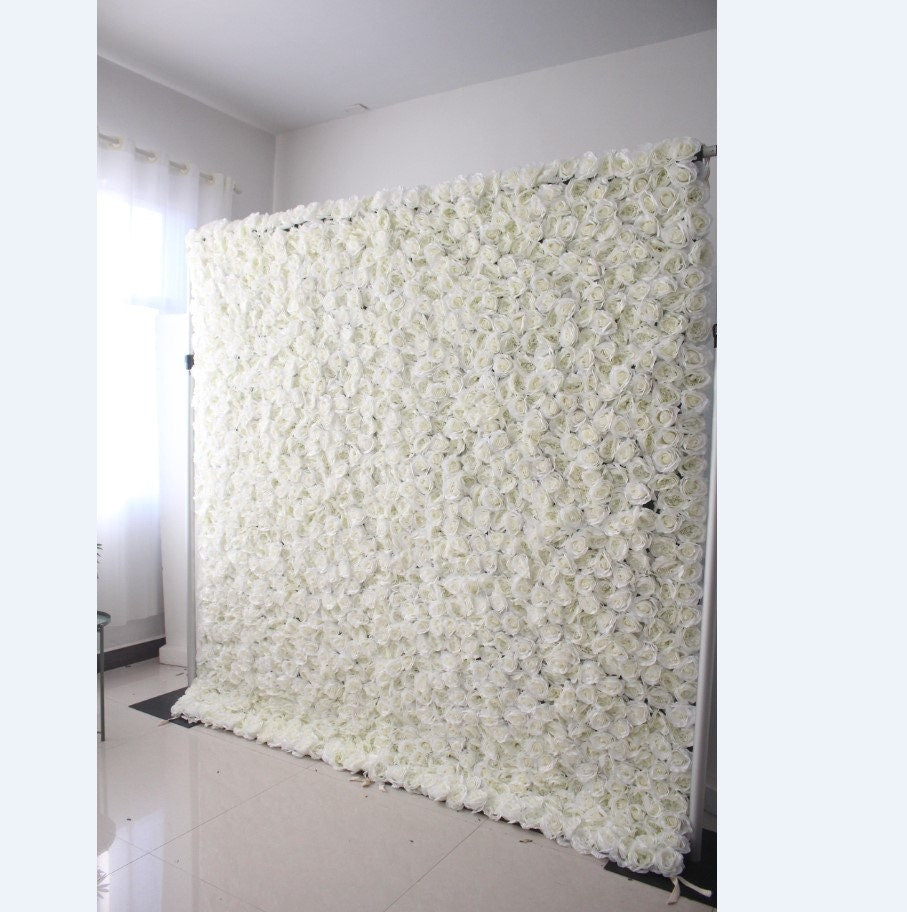 New Design Full White Floral Wall For Wedding Arrangement Event Salon Party Photography Backdrop Fabric Rolling Up Curtain Fabric Cloth