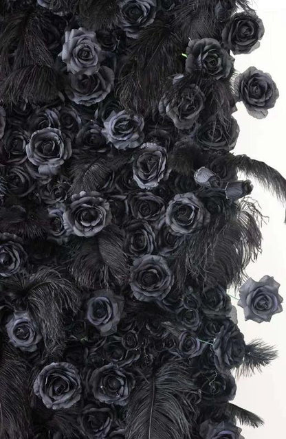 New Design Black Flower Whether Wall For Wedding Arrangement Event Salon Party Photography Backdrop Fabric Rolling Up Curtain Fabric Cloth