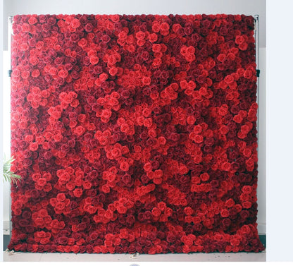 High Quality Red Flower Roll Up Curtain Fabric Cloth Artifical Floral Wall for Wedding Party Home Salon Decor backdrop