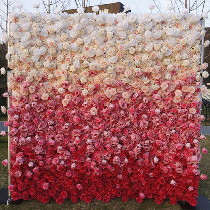 New Design Gradul Colour Flower Wall For Wedding Arrangement Event Salon Party Photography Backdrop Fabric Rolling Up Curtain Fabric Cloth