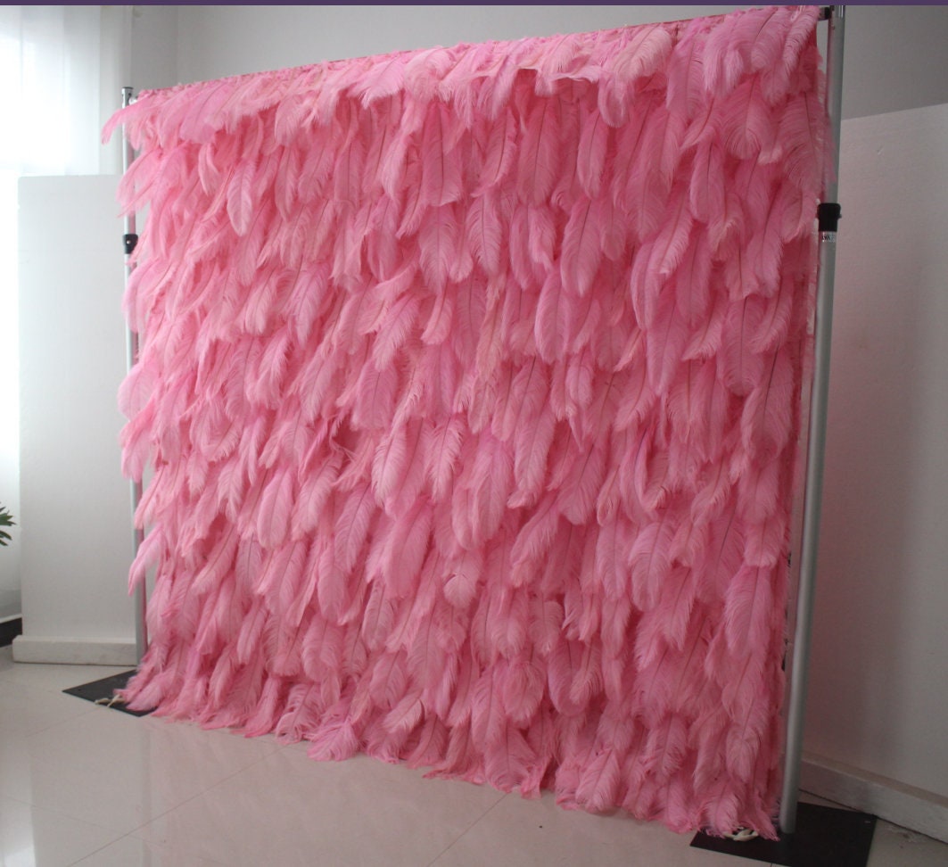New Arrival  Pink Feather Wall For Wedding Arrangement Anniversary Salon Party Photography Backdrop Fabric Rolling Up Curtain Cloth