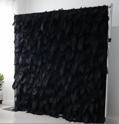 New Arrival Black Feather Wall For Wedding Arrangement Anniversary Salon Party Photography Backdrop Fabric Rolling Up Curtain Cloth