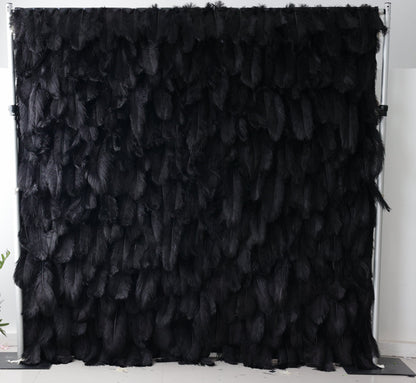 New Arrival Black Feather Wall For Wedding Arrangement Anniversary Salon Party Photography Backdrop Fabric Rolling Up Curtain Cloth