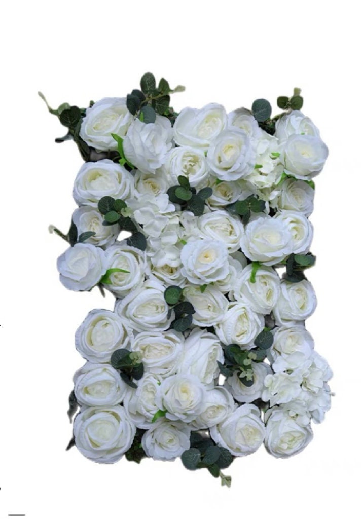 White Rose Penoy Wedding Flower Wall  For Romantic Photography Backdrop Baby Shower Salon Special Event Fake Floral Panel 15.75x23.62inch