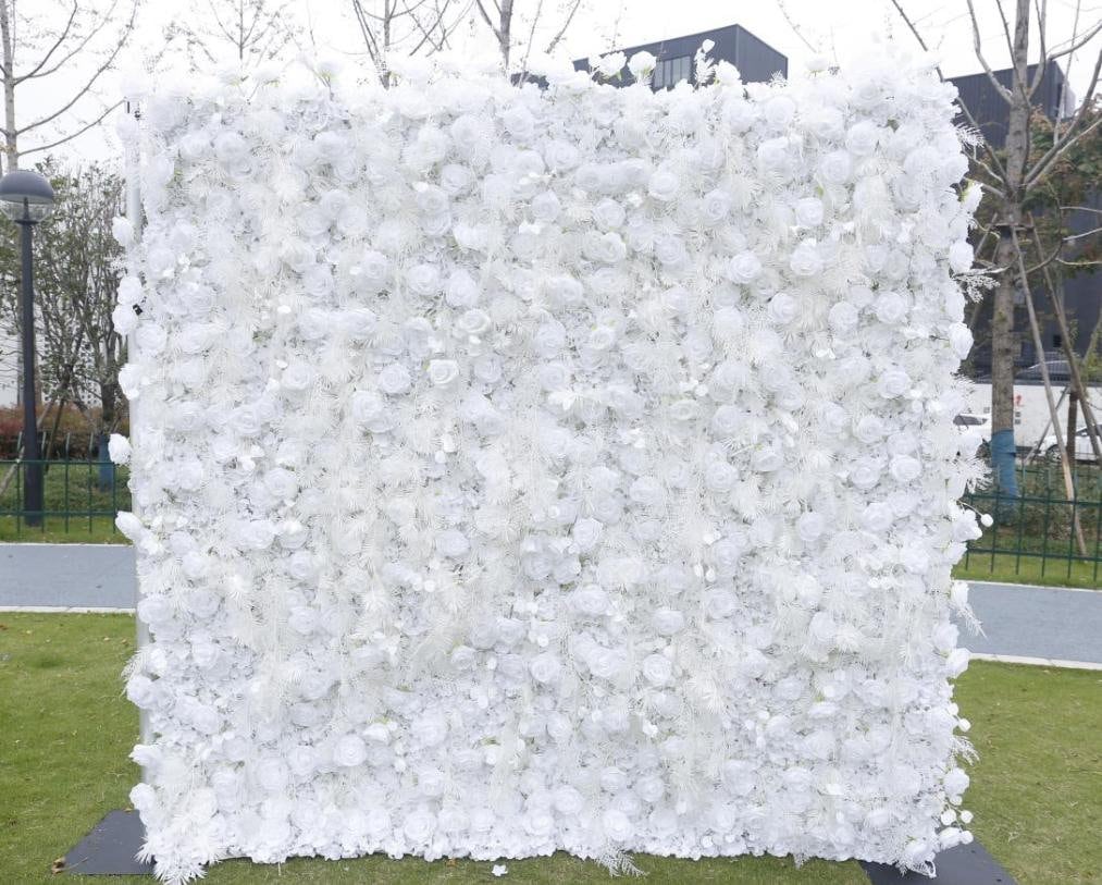 5D White Rose Mix Smog Pampas Wall For Wedding Arrangement Event Salon Party Photography Backdrop Fabric Rolling Up Curtain Fabric Cloth