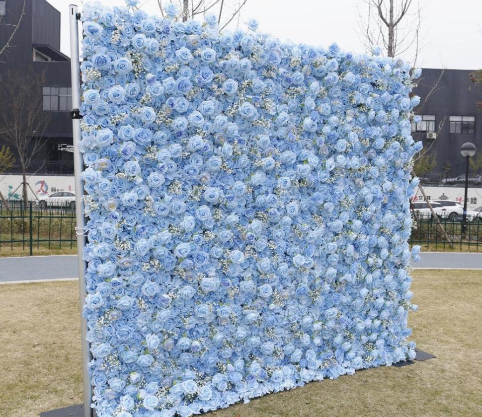 Neues Design Baby Breath Blaue Blumenwand für Hochzeitsarrangement Event Party Fotografie Hintergrund Stoff Rollvorhang Stoff Tuch