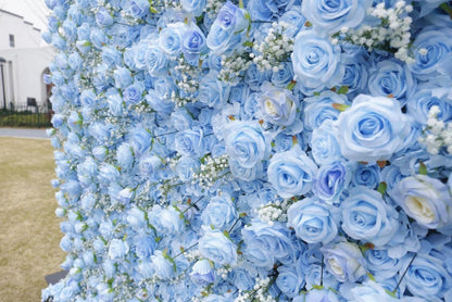 Neues Design Baby Breath Blaue Blumenwand für Hochzeitsarrangement Event Party Fotografie Hintergrund Stoff Rollvorhang Stoff Tuch