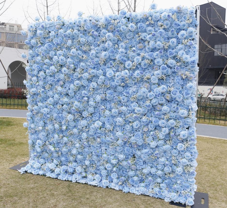 New Design Baby Breath Blue Flower Wall For Wedding Arrangement Event Party Photography Backdrop Fabric Rolling Up Curtain Fabric Cloth