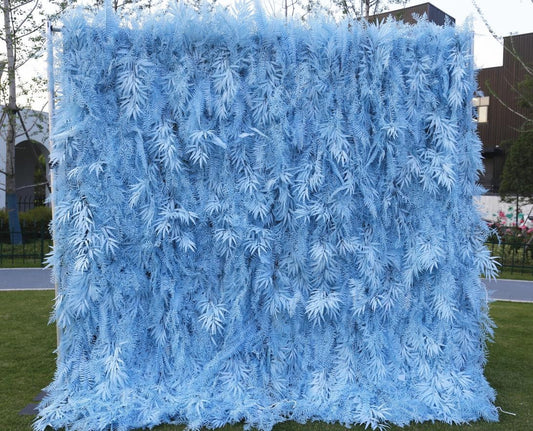 New Design Blue Misty Smog Pampas Flower Wall Wedding Backdrop Decoration Artificial Silk Room 3D Roll Up Cloth Fabric