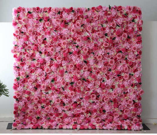 Hot Pink Flower Wall For Wedding Arrangement Event Salon Party Photography Backdrop Fabric Rolling Up Curtain Fabric Cloth