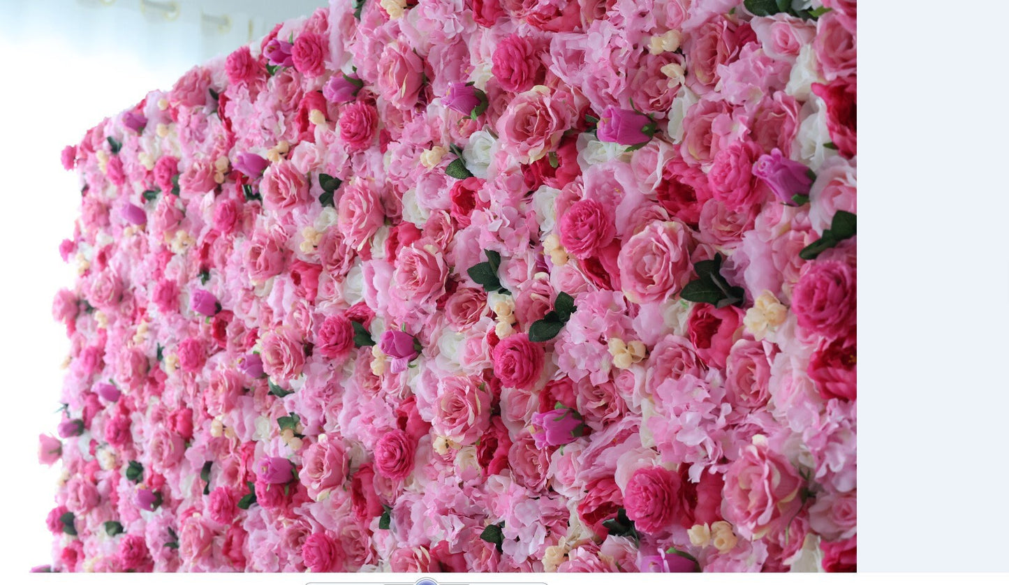 Hot Pink Flower Wall For Wedding Arrangement Event Salon Party Photography Backdrop Fabric Rolling Up Curtain Fabric Cloth