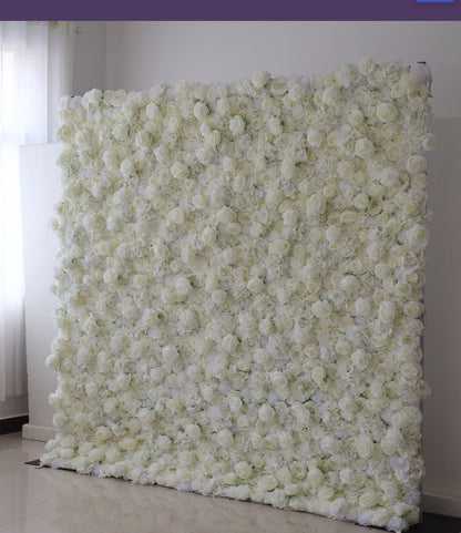 Full White  Flower Wall For Wedding Arrangement Event Salon Party Photography Backdrop Fabric Rolling Up Curtain Fabric Cloth