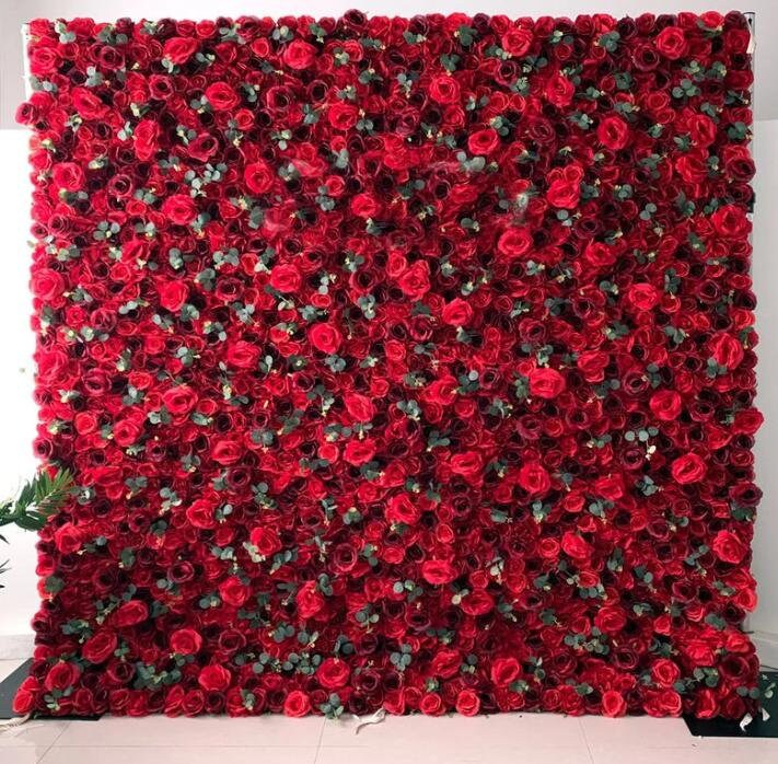 Red Rose Eucalyptus Flower Wall For Wedding Arrangement Event Salon Party Photography Backdrop Fabric Rolling Up Curtain Fabric Cloth