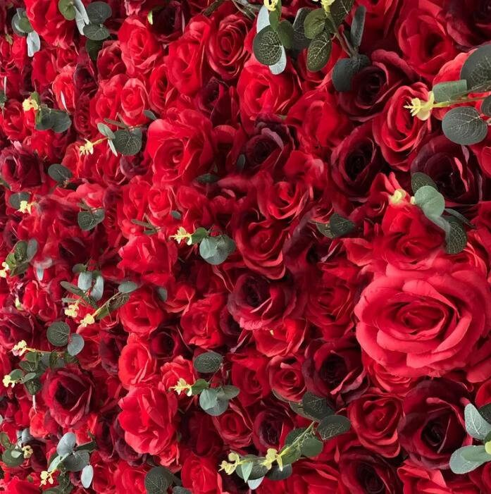 Red Rose Eucalyptus Flower Wall For Wedding Arrangement Event Salon Party Photography Backdrop Fabric Rolling Up Curtain Fabric Cloth