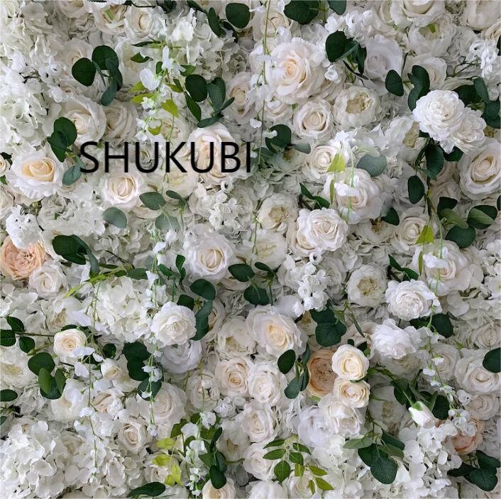 Ivory White Flower Wall Green Plants Wall For Wedding Arrangement Event Party Photography Backdrop Fabric Rolling Up Curtain Fabric Cloth