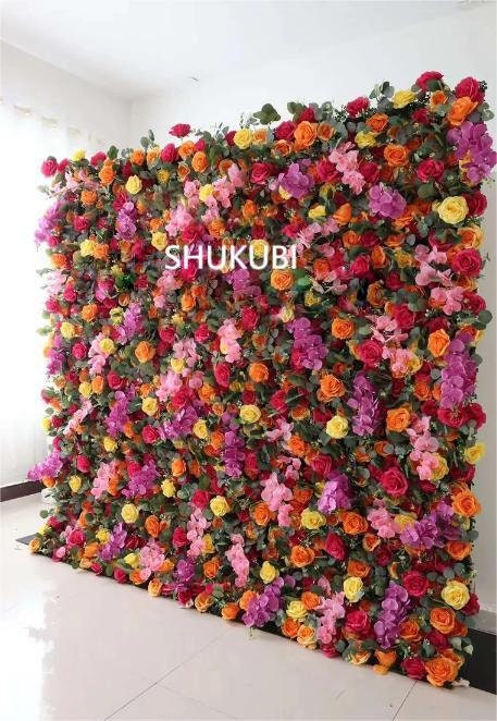 Indian Style Floral Wall Green Plants For Wedding Arrangement Event Salon Party Photography Backdrop Fabric Rolling Up Curtain Fabric Cloth