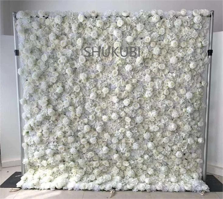 New Design Full White Flower Wall For Wedding Arrangement Event Salon Party Photography Backdrop Fabric Rolling Up Curtain Fabric Cloth