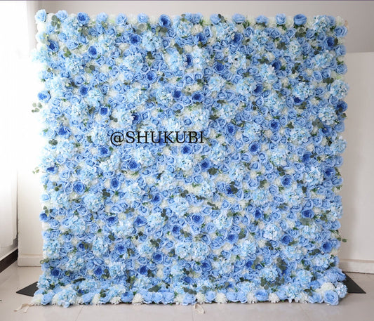 3D Sky Blue Floral Wall For Wedding Photography Backdrop Special Event Salon Party Arrangement Fabric Rolling Up Curtain Fabric Cloth