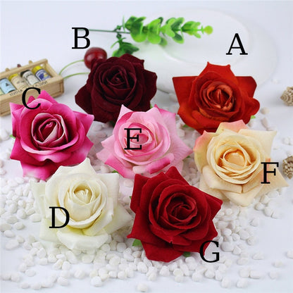 30 pcs 7-8cm Velvet Rose Head Artificial Simulation Floral  DIY Wedding Decoration Holiday Hat Shoes Acessories Flower Head