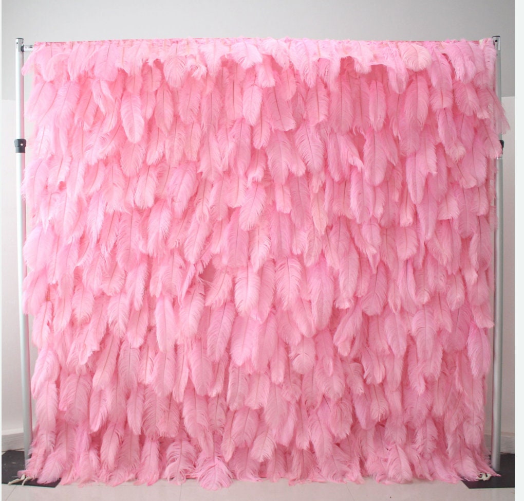 New Arrival  Pink Feather Wall For Wedding Arrangement Anniversary Salon Party Photography Backdrop Fabric Rolling Up Curtain Cloth