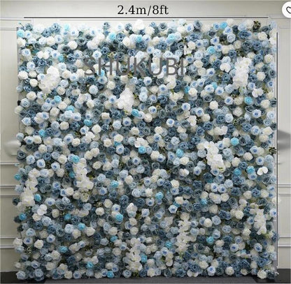 Grey Blue  Rose Orchid Mist 3D Floral Wall Roll Up Cloth Curtain Flower Wall For Home Decor  Romantic Wedding Party Decor backdrop