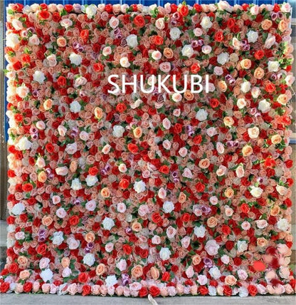 New Design Orange Floral Wall  For Wedding Arrangement Event Salon Party Photography Backdrop Fabric Rolling Up Curtain Fabric Cloth