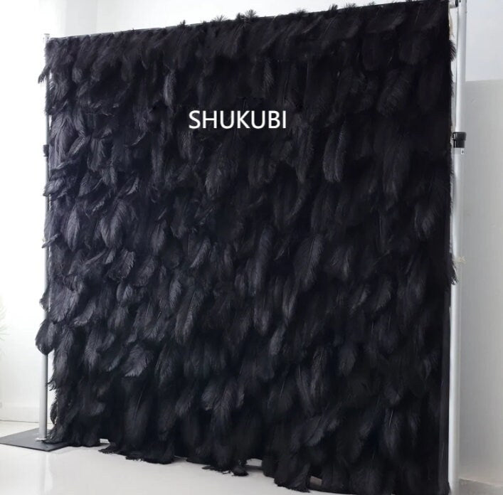 New Arrival Black Feather Wall For Wedding Arrangement Anniversary Salon Party Photography Backdrop Fabric Rolling Up Curtain Cloth