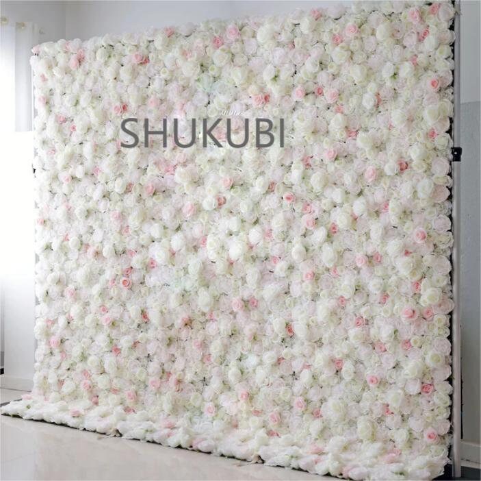 New Design Pink White Flower Wall For Wedding Arrangement Event Salon Party Photography Backdrop Fabric Rolling Up Curtain Fabric Cloth