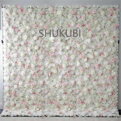 New Design Pink White Flower Wall For Wedding Arrangement Event Salon Party Photography Backdrop Fabric Rolling Up Curtain Fabric Cloth