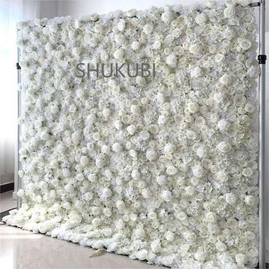 New Design Full White Flower Wall For Wedding Arrangement Event Salon Party Photography Backdrop Fabric Rolling Up Curtain Fabric Cloth