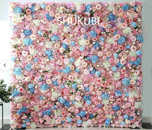 Baby Pink Blue Flower Wall  Wall For Wedding Arrangement Event Salon Party Photography Backdrop Fabric Rolling Up Curtain Fabric Cloth